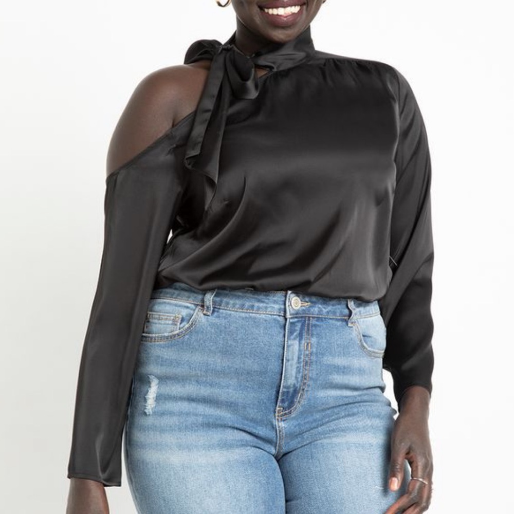 Eloquii one shoulder scarf blouse